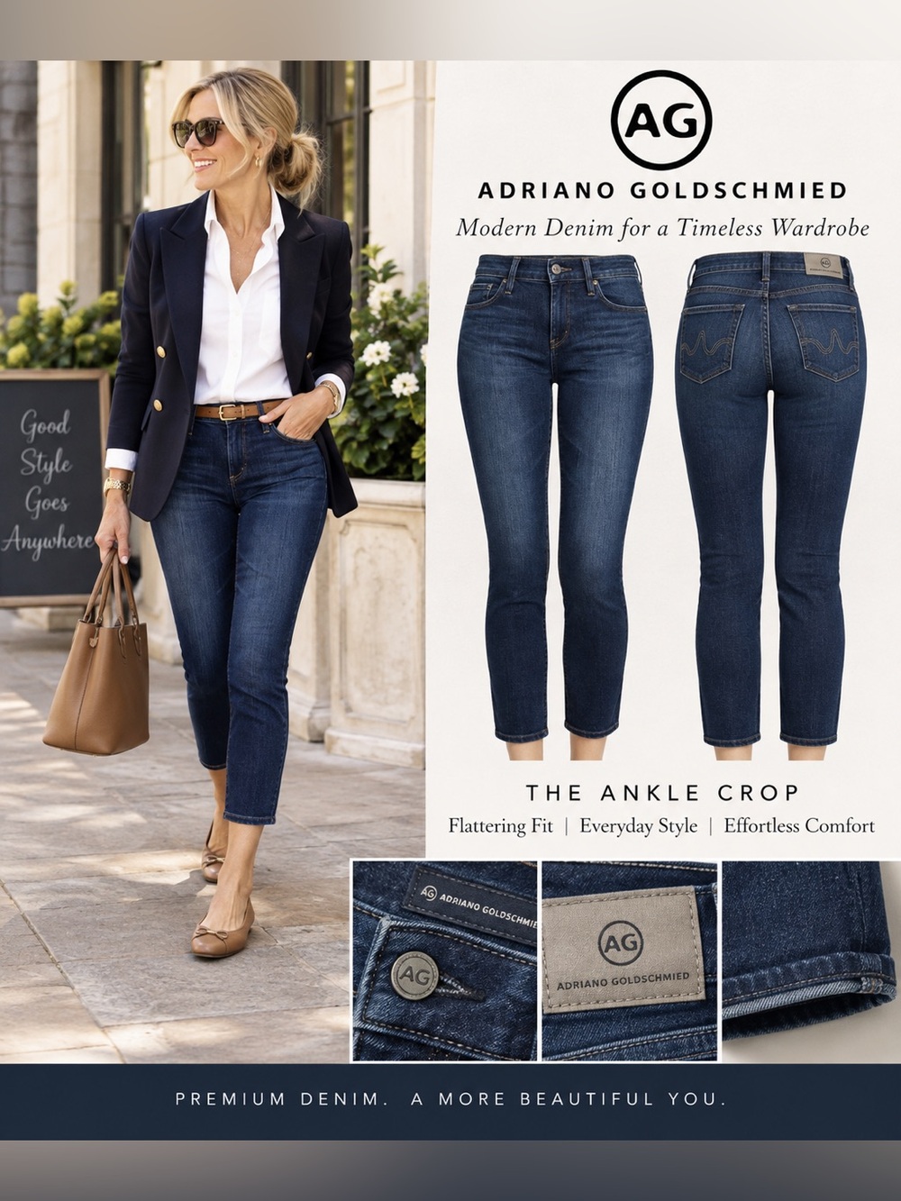 Ag Adriano Goldschmied Dark Blue Ankle Crop Jeans
